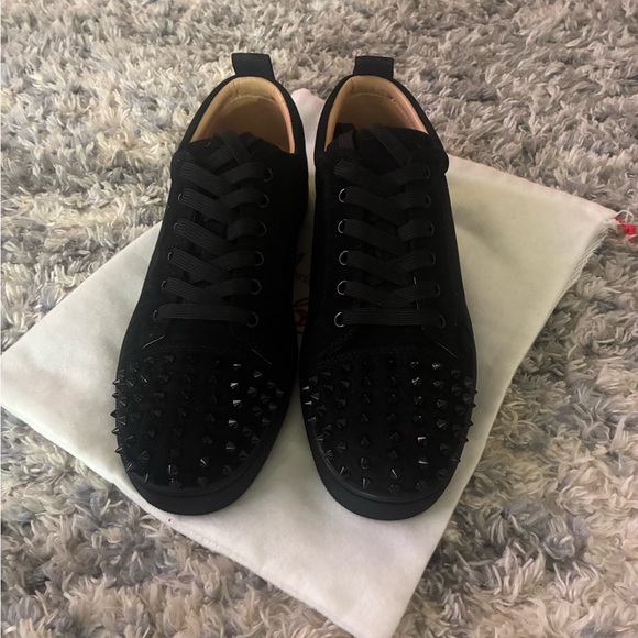 Christian Louboutin Black Spiked Sneakers with Red Sole - Picture 2 of 3